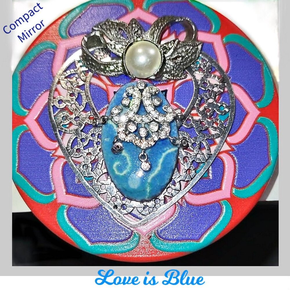 Embellished Jeweled Compact Makeup Mirror (cross-posted listing) - Picture 5 of 16